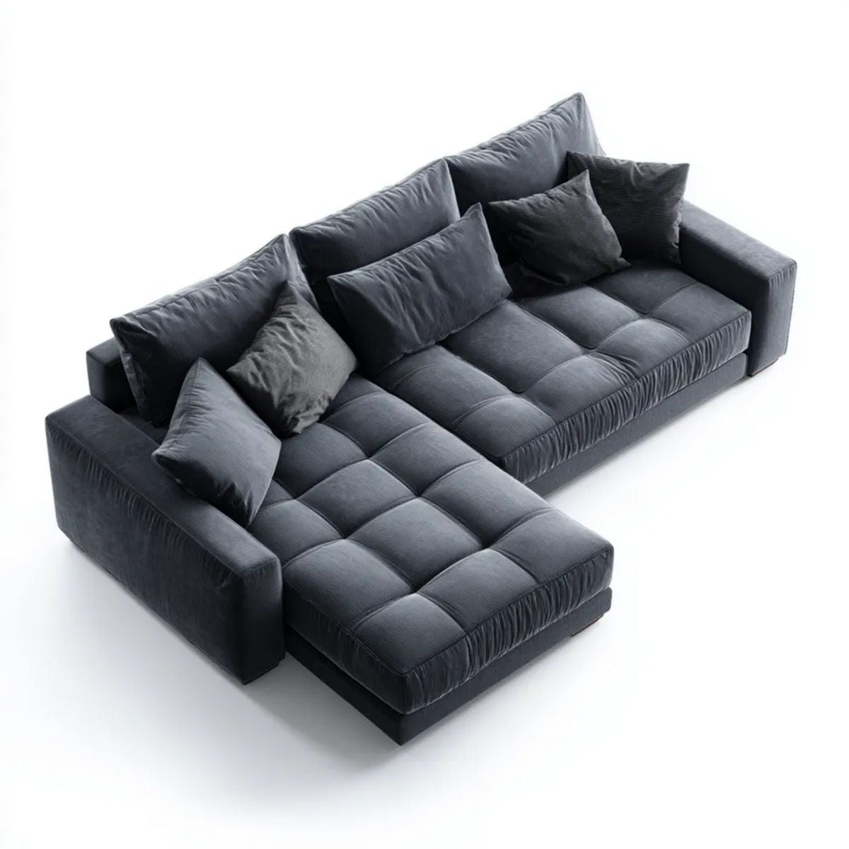 Lewostronna sofa narożna w kształcie L z aksamitu poliestrowego, grafitowa, 280 × 170 × 85 cm