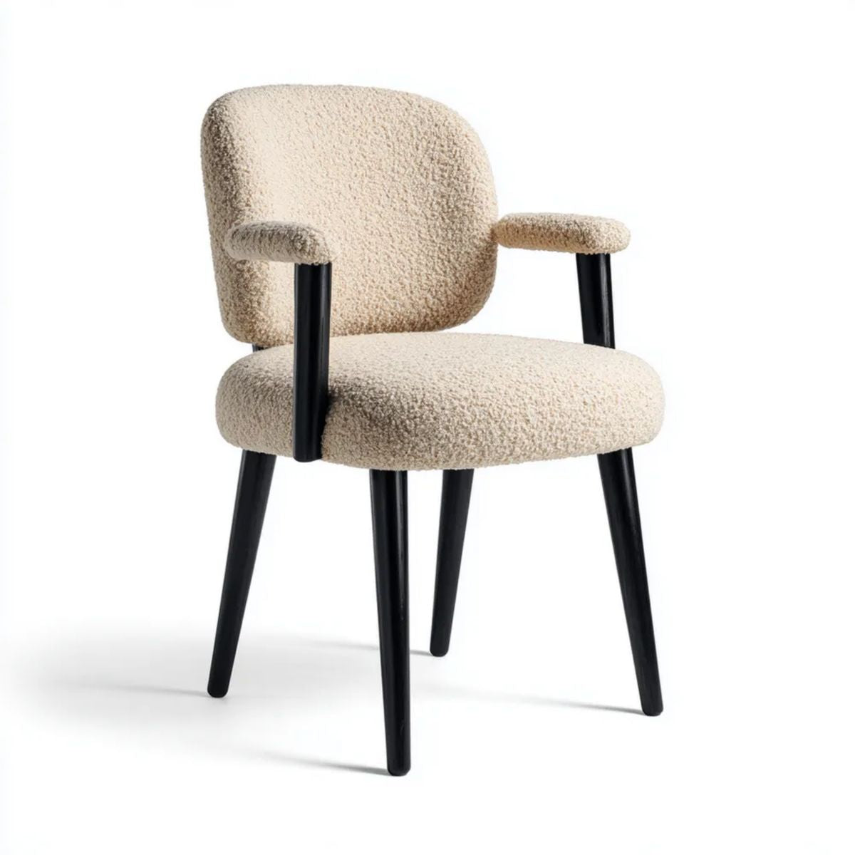 Fotel tapicerowany boucle beżowy z czarnymi nogami 58 × 57 × 80 cm