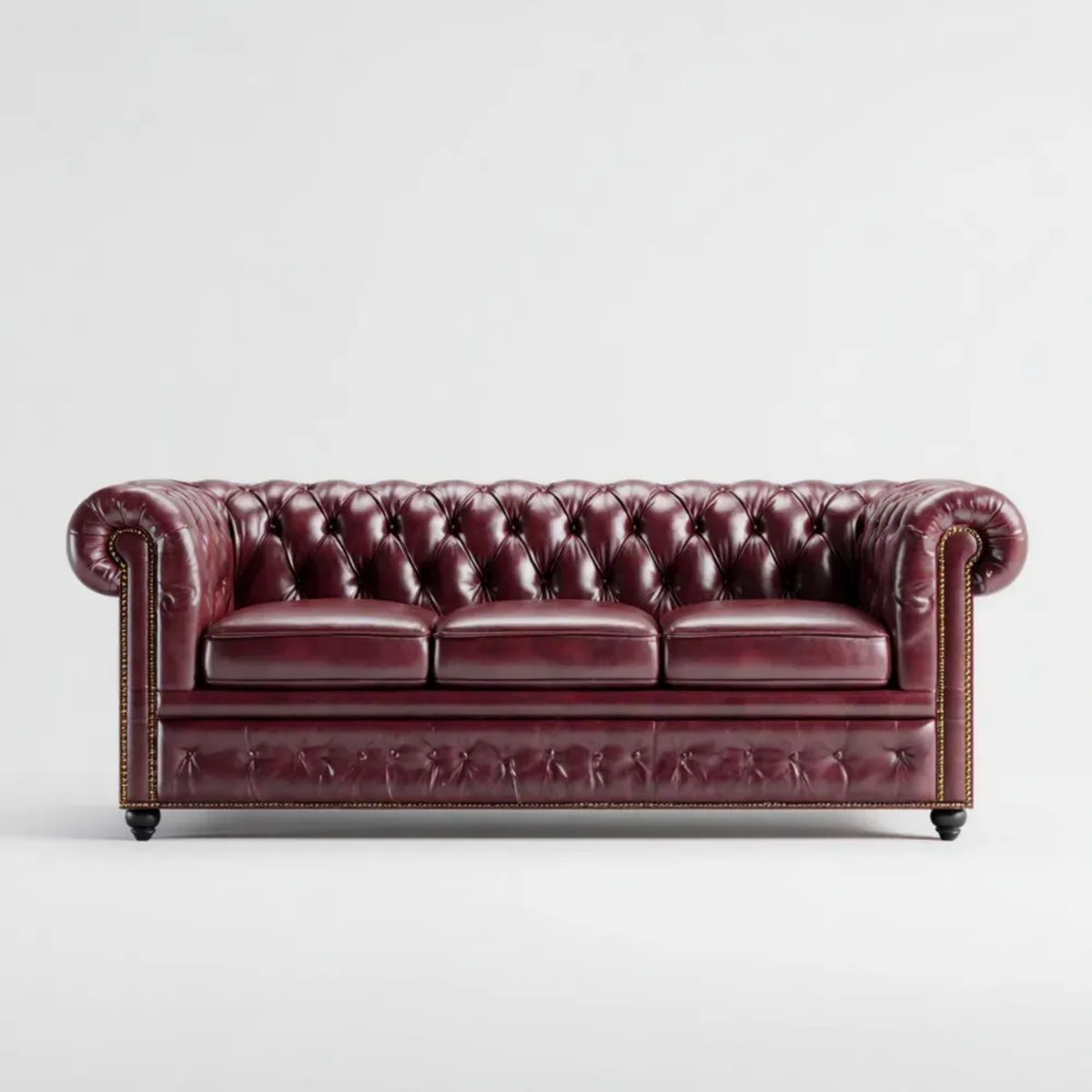 Trzyosobowa sofa Chesterfield z ekoskóry bordowa 225 × 90 × 78 cm