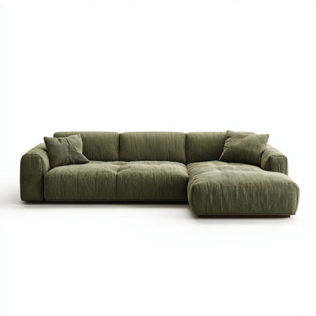 Prawostronna sofa narożna w kształcie L, oliwkowa, z poliestrowego sztruksu, 280 × 170 × 85 cm