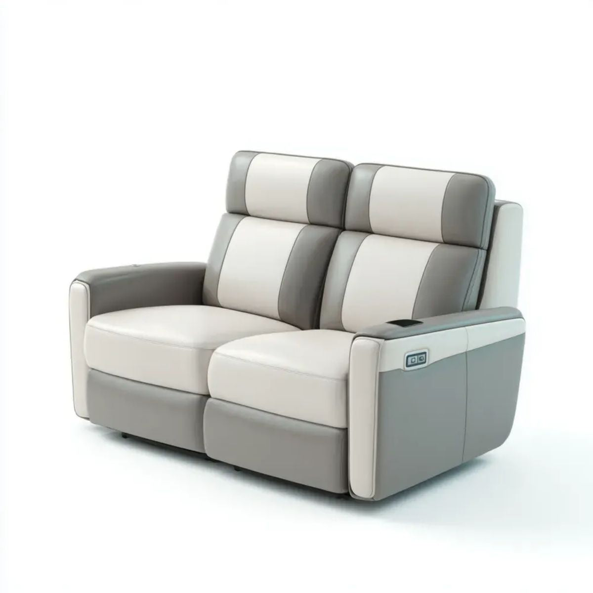 Dwuosobowa sofa z funkcją relaks ze skóry PU, kremowo-szara, 170 × 95 × 102 cm