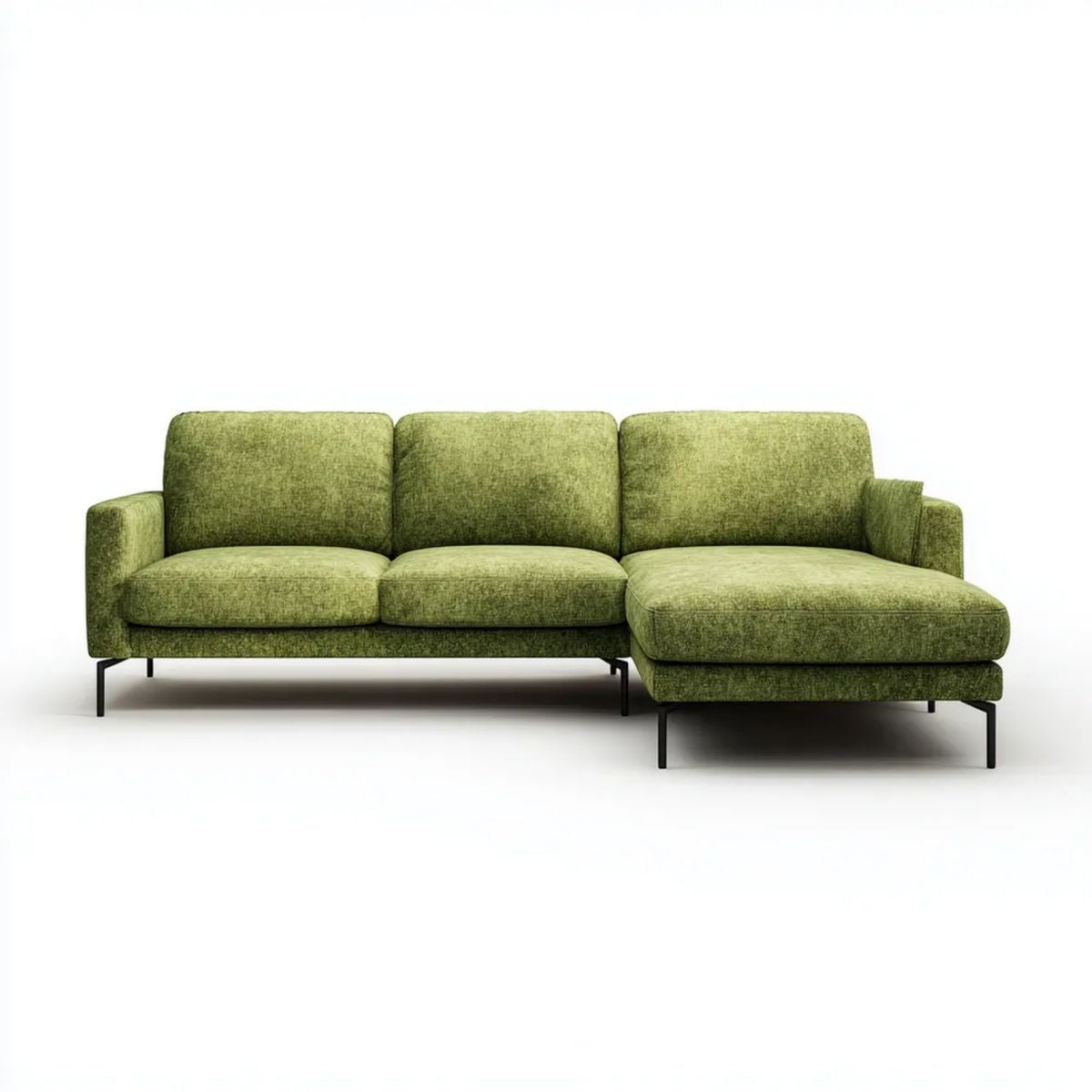 Prawostronna sofa narożna w kształcie L z tapicerką poliestrową, oliwkowozielona, 250 × 155 × 85 cm