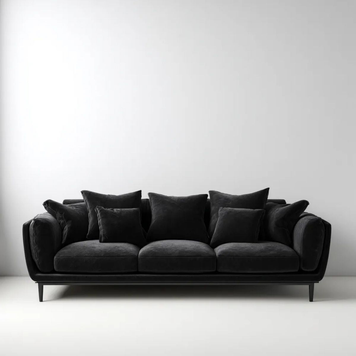 Trzyosobowa sofa z tapicerką poliestrową, czarna, 230 x 95 x 85 cm