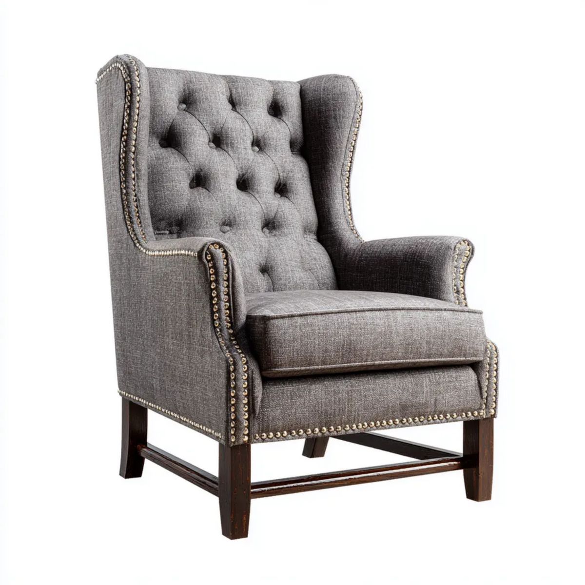 Fotel uszak Chesterfield szary poliester 85 x 90 x 110 cm