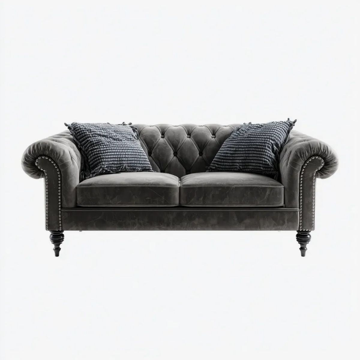 Dwuosobowa sofa Chesterfield z aksamitu grafitowa, 180 × 90 × 75 cm