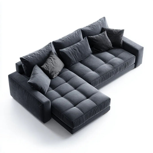 Lewostronna sofa narożna w kształcie L z aksamitu poliestrowego, grafitowa, 280 × 170 × 85 cm