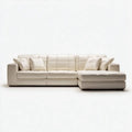 Beżowa sofa narożna ze skóry syntetycznej PU z prawostronnym szezlongiem, 290 × 165 × 85 cm, kształt L