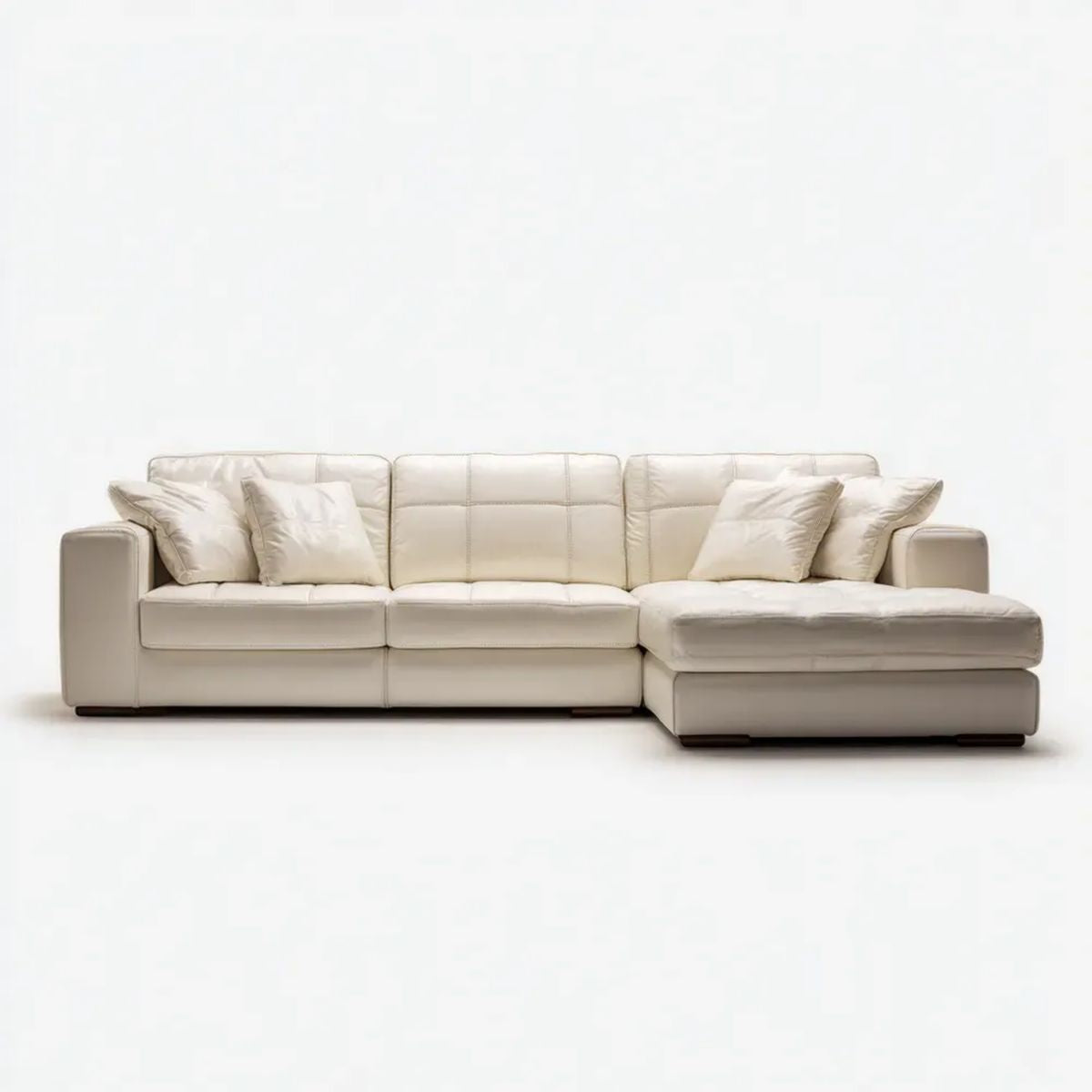 Beżowa sofa narożna ze skóry syntetycznej PU z prawostronnym szezlongiem, 290 × 165 × 85 cm, kształt L