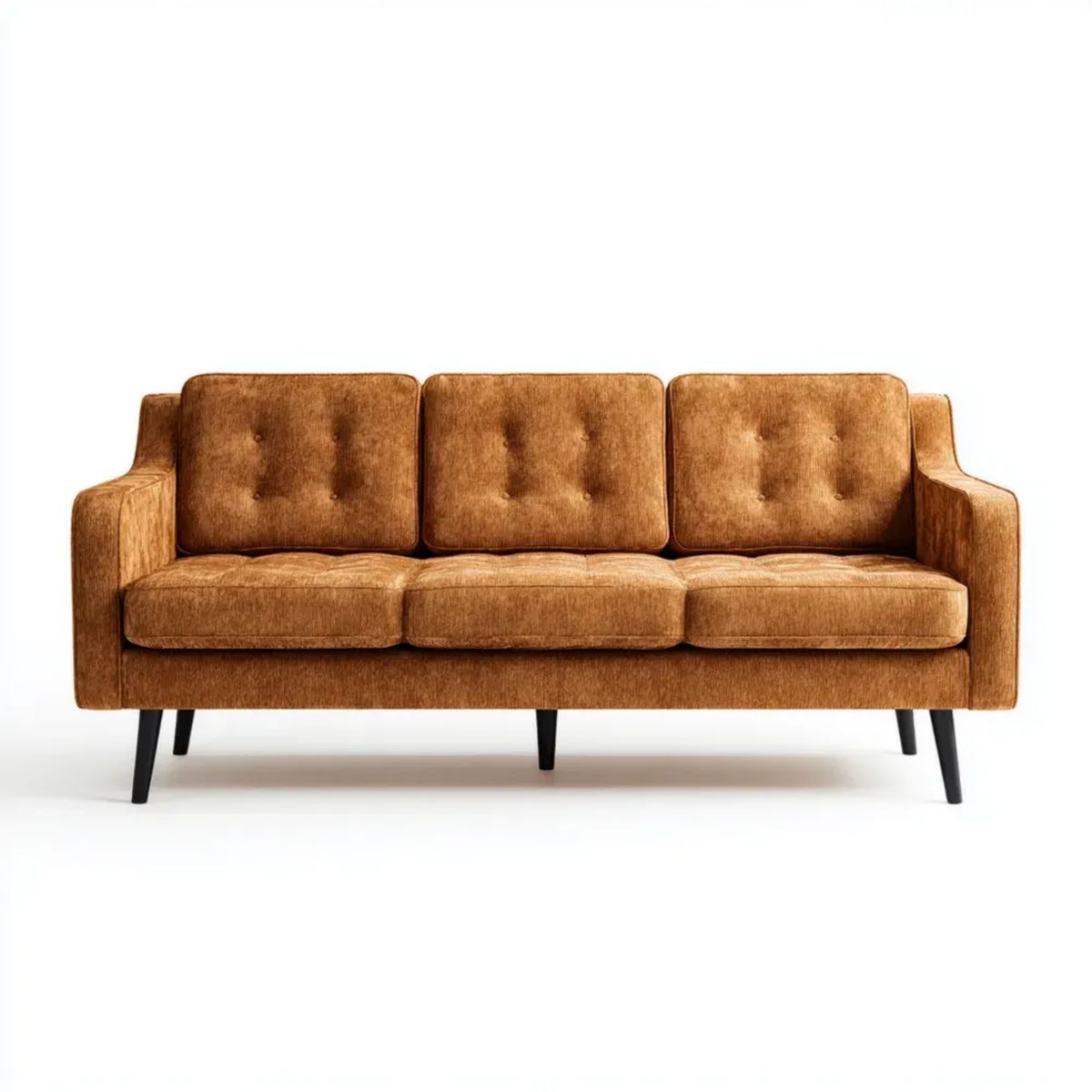 Trzyosobowa sofa brązowa z poliestrową tapicerką i czarnymi metalowymi nogami, 200 × 85 × 85 cm