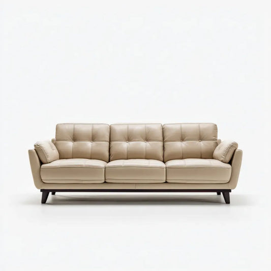 Trzyosobowa sofa ze skóry syntetycznej PU, beżowo-czarna, 220 x 90 x 88 cm