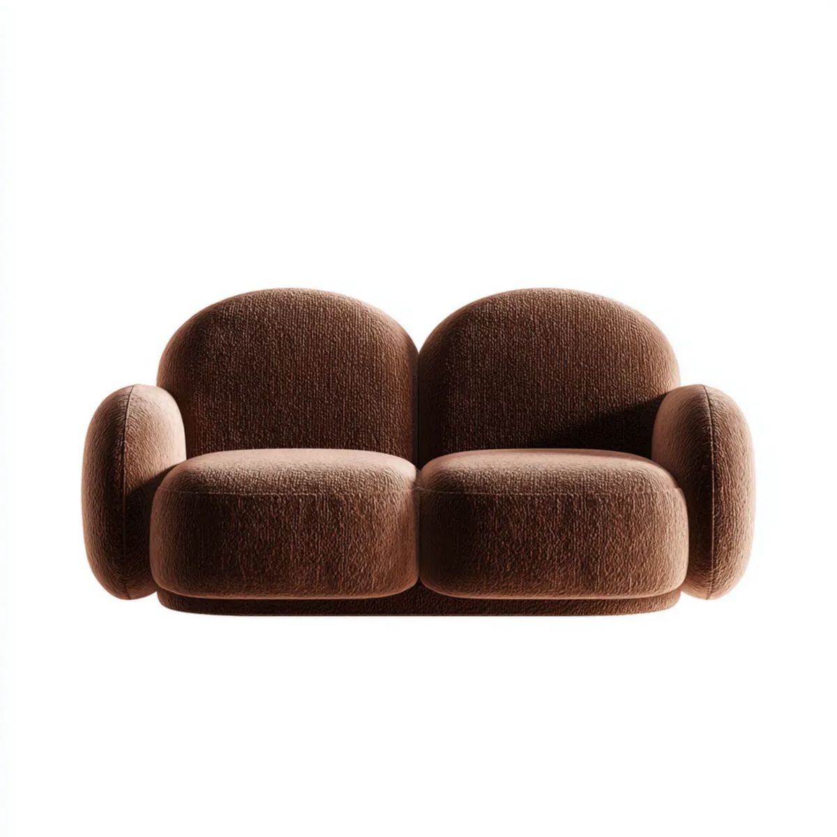 Brązowa sofa dwuosobowa z tapicerką bouclé z poliestru, 180 × 90 × 75 cm, zaokrąglona