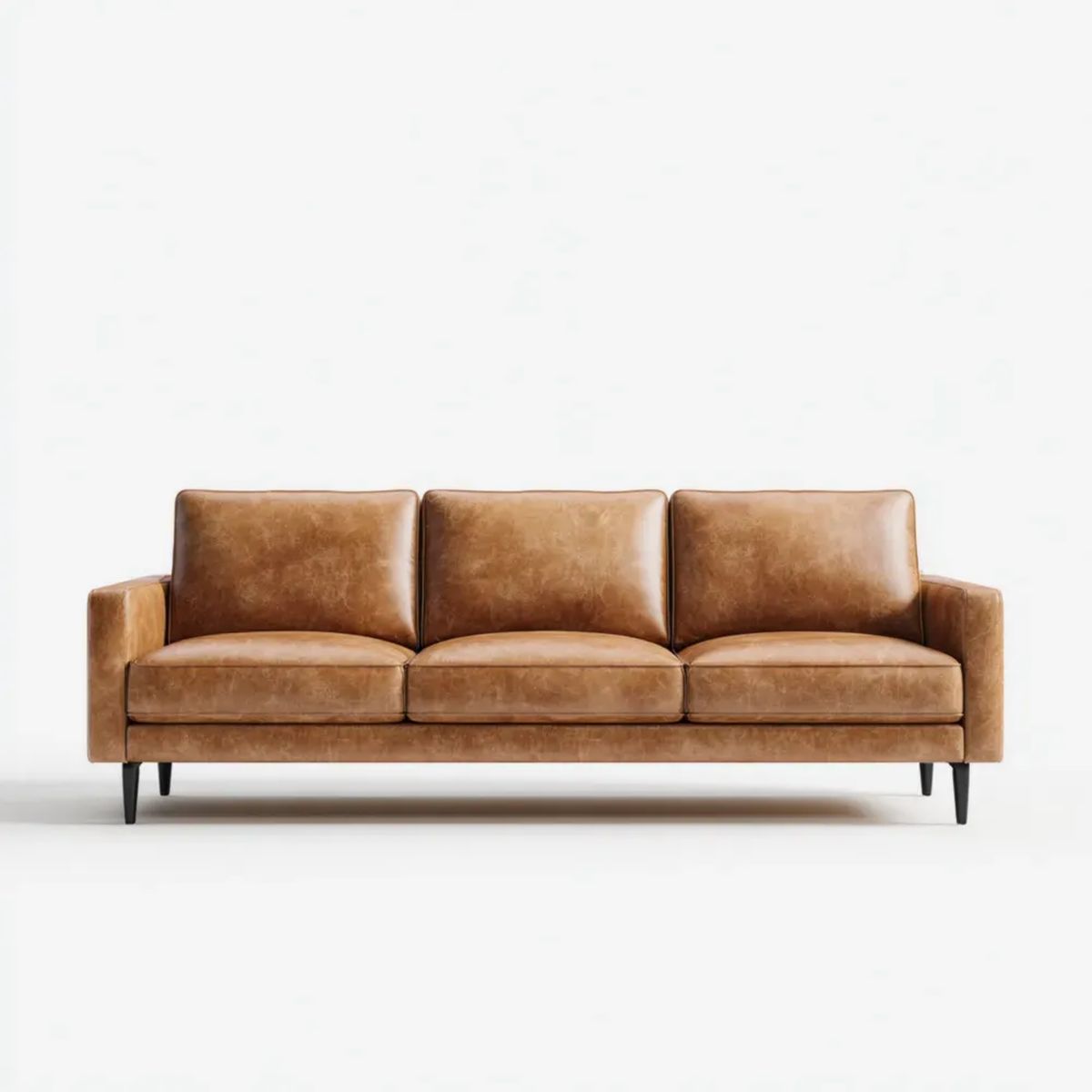 Trzyosobowa sofa z tapicerką PU, koniakowo-czarna, 220 x 90 x 85 cm