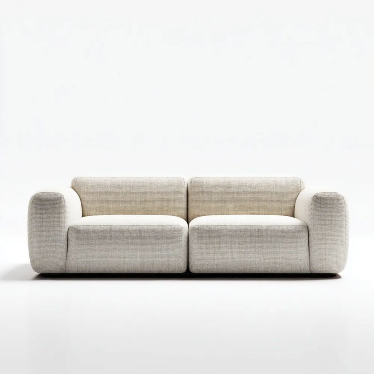 Sofa dwuosobowa jasnobeżowa z tapicerką poliestrową i pianką poliuretanową, 180 x 90 x 75 cm