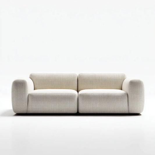 Sofa dwuosobowa jasnobeżowa z tapicerką poliestrową i pianką poliuretanową, 180 x 90 x 75 cm