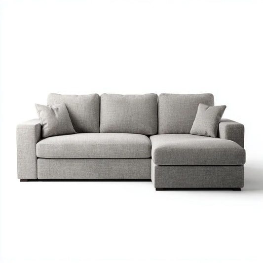 Szara sofa narożna 3-osobowa w kształcie L z tapicerką poliestrową, 250 × 160 × 85 cm