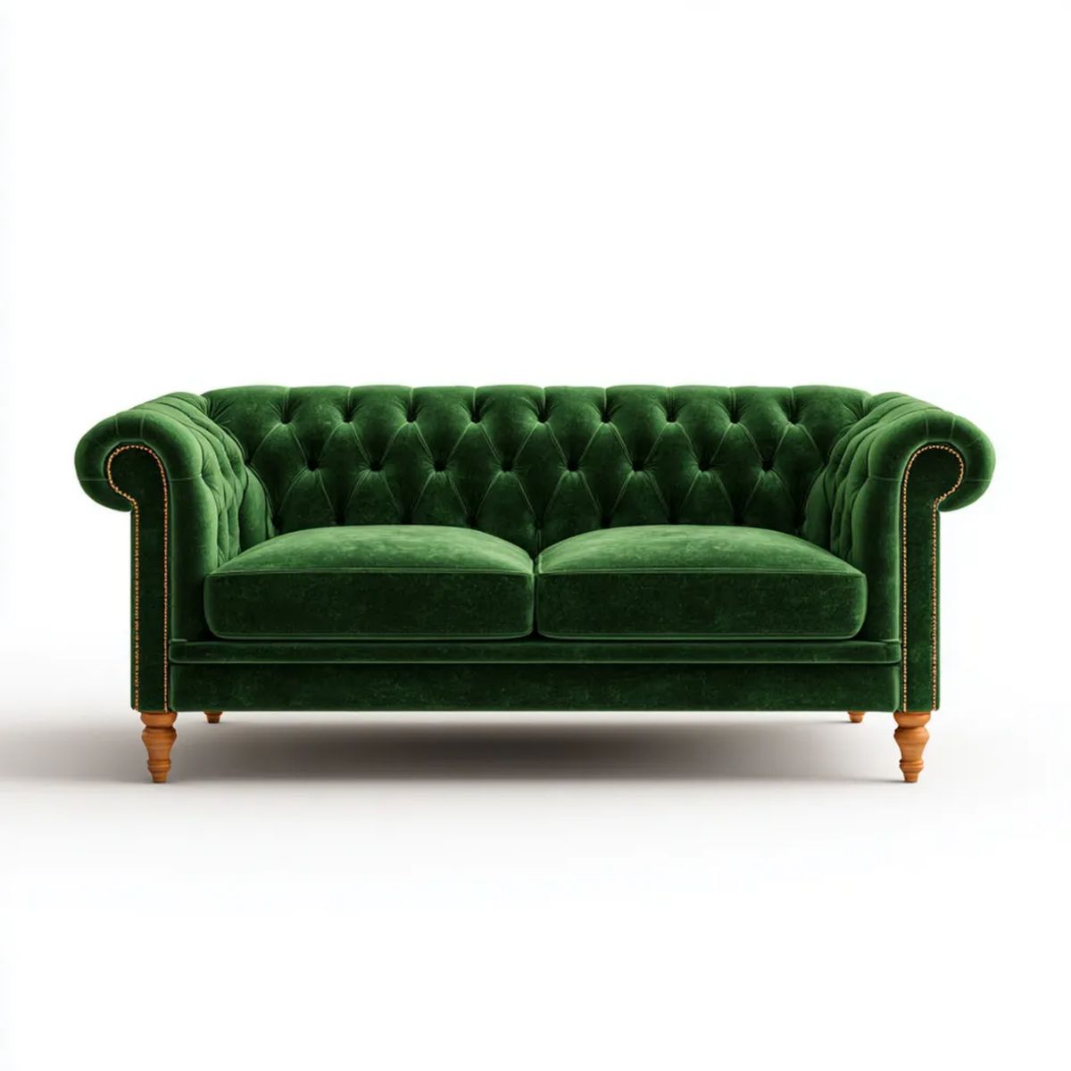 Dwuosobowa sofa Chesterfield z aksamitu, ciemnozielona, 180 × 90 × 78 cm
