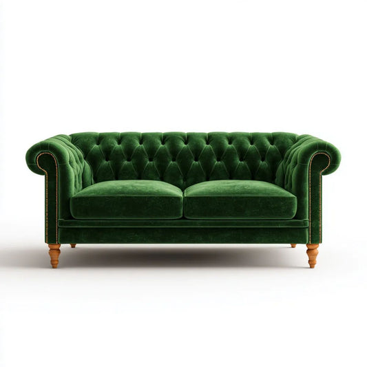 Dwuosobowa sofa Chesterfield z aksamitu, ciemnozielona, 180 × 90 × 78 cm