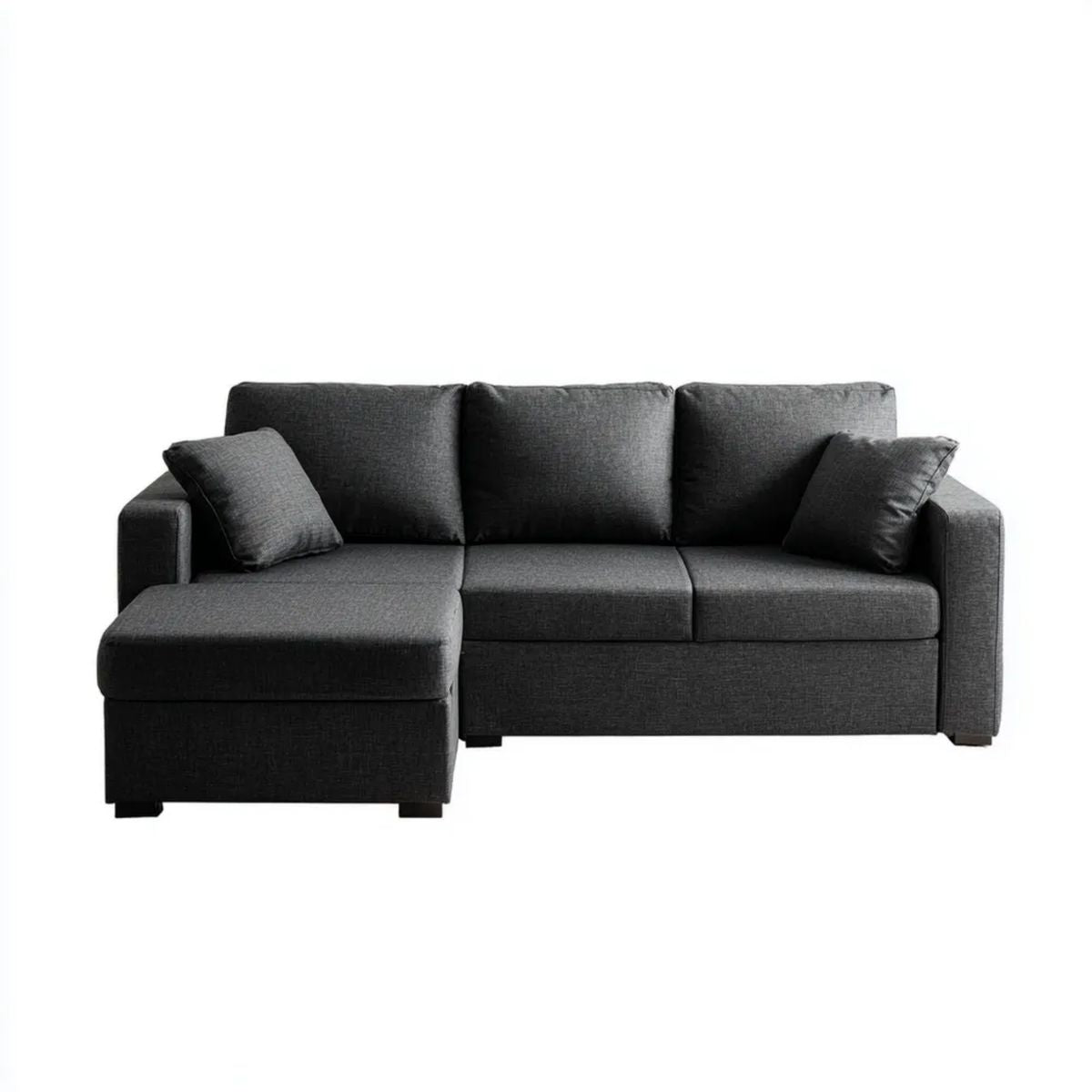 Grafitowa sofa narożna z lewostronnym szezlongiem, tapicerowana tkaniną poliestrową, 230 × 150 × 85 cm