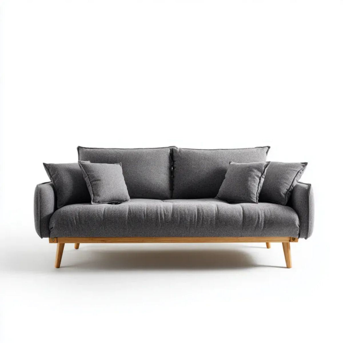 Trzyosobowa sofa szara z tapicerką poliestrową i drewnianymi nogami, 220 × 90 × 85 cm