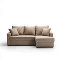 Beżowa sofa narożna z prawym szezlongiem i tapicerką poliestrową, 230 x 150 x 85 cm