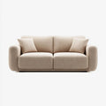 Beżowa sofa dwuosobowa z tapicerką tkaninową i czarną podstawą, 180 x 90 x 85 cm