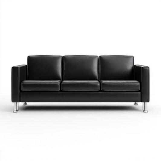 Trzyosobowa sofa ze skóry syntetycznej, czarna, 180 x 78 x 75 cm