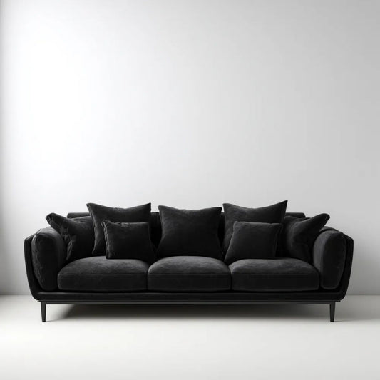 Trzyosobowa sofa z tapicerką poliestrową, czarna, 230 x 95 x 85 cm