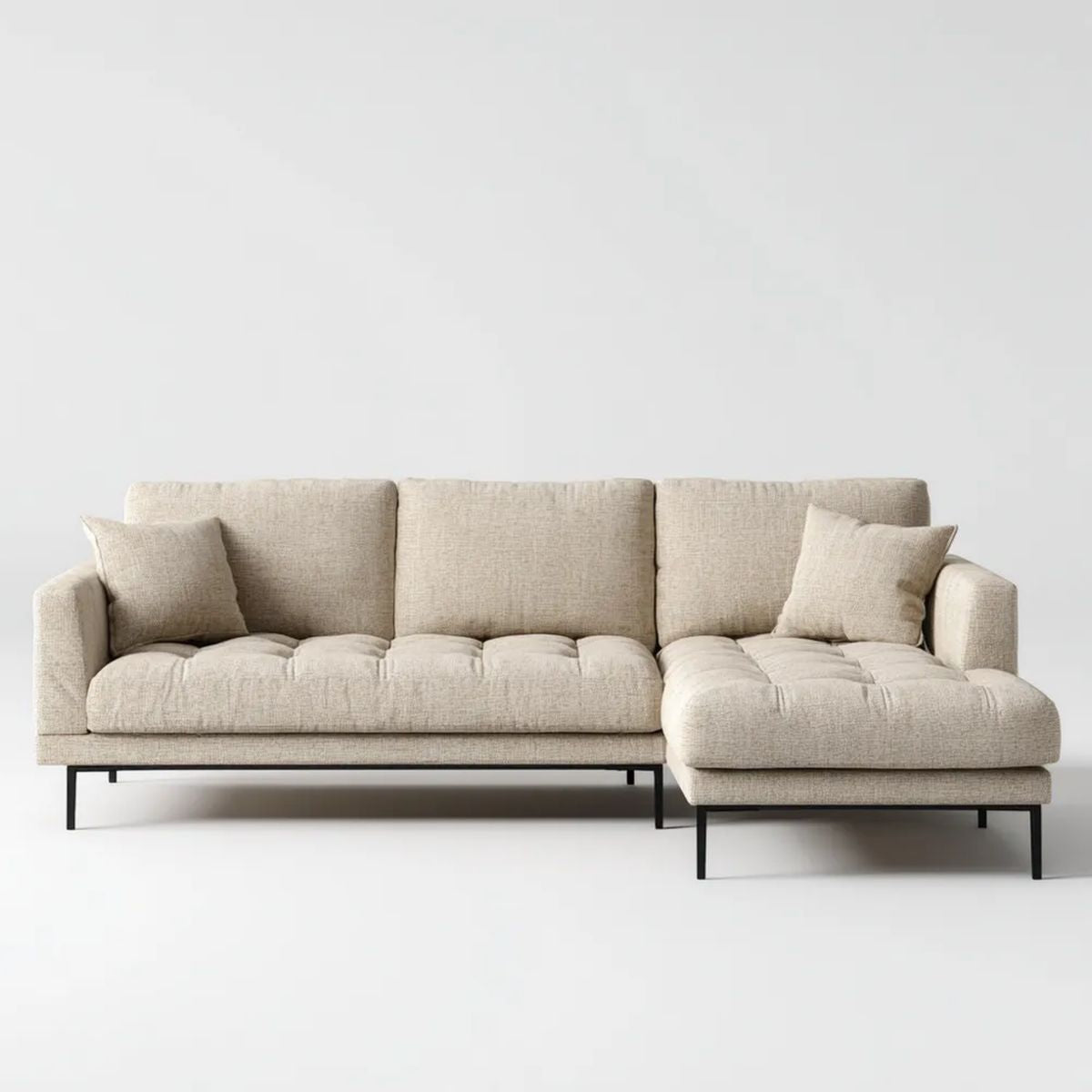 Beżowa sofa narożna z prawym szezlongiem z tkaniny, 260 × 160 × 85 cm