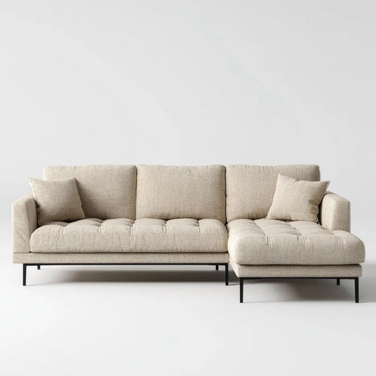 Beżowa sofa narożna z prawym szezlongiem z tkaniny, 260 × 160 × 85 cm