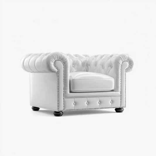 Fotel Chesterfield biały z tapicerką z PU, 115 x 95 x 78 cm