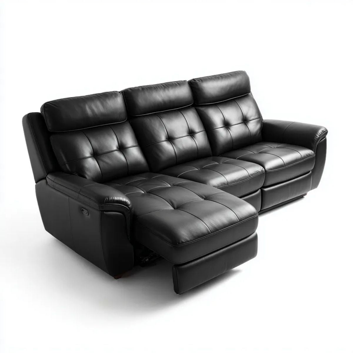 Czarna sofa 3-osobowa ze skóry syntetycznej PU z funkcją relaksu, 210 x 95 x 100 cm