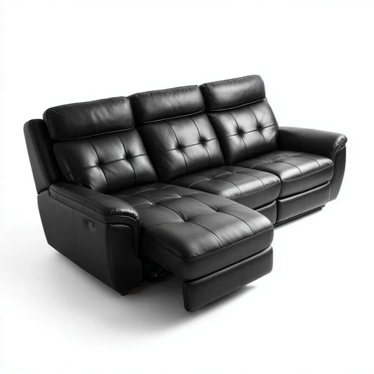 Czarna sofa 3-osobowa ze skóry syntetycznej PU z funkcją relaksu, 210 x 95 x 100 cm